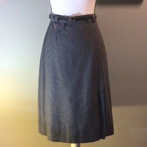 VINTAGE GREY BELTED  WOOL PENCIL SKIRT SIZE SM.